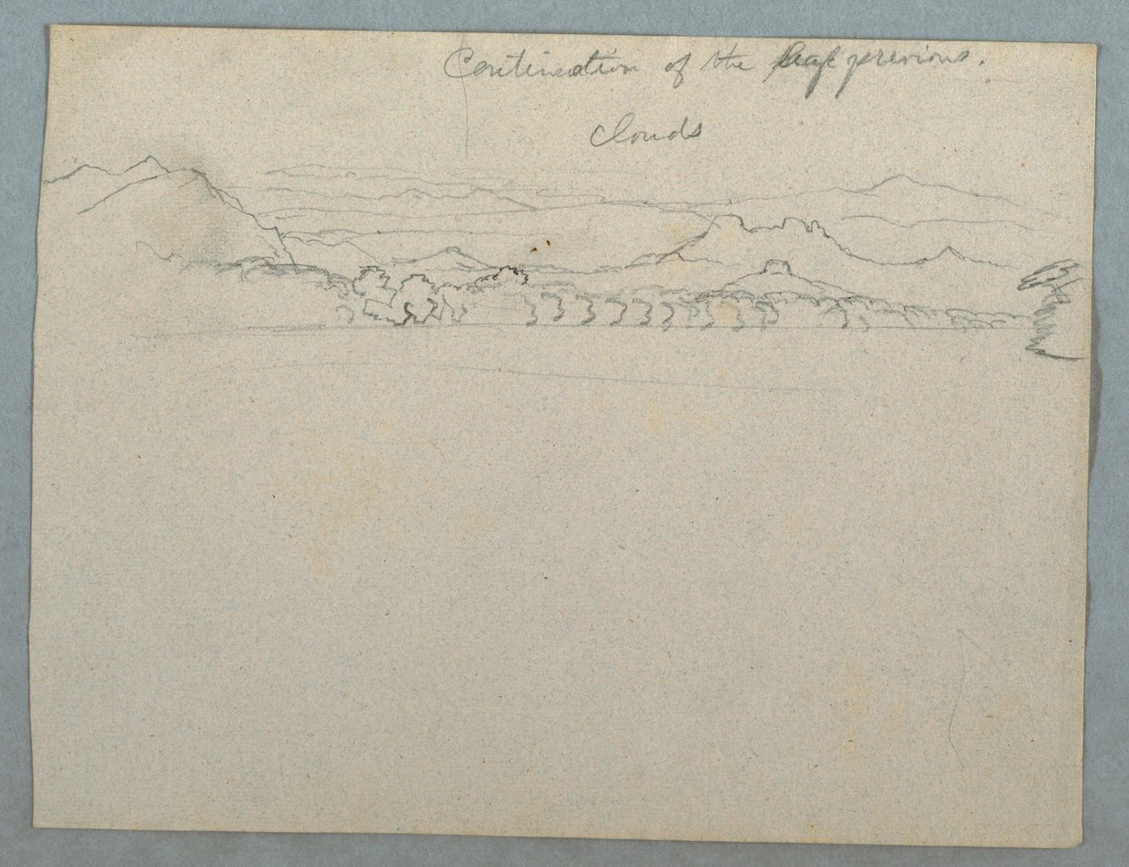 Disegno, Paesaggio montuoso sudamericano coperto di nuvole visto accanto a una baia, parte 2, 1853, probabilmente maggio. da Frederic Edwin Church