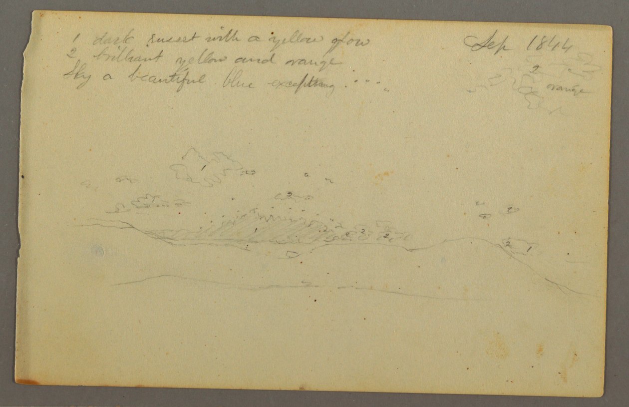 Disegno, Studio di nuvola, collina, 1844 da Frederic Edwin Church