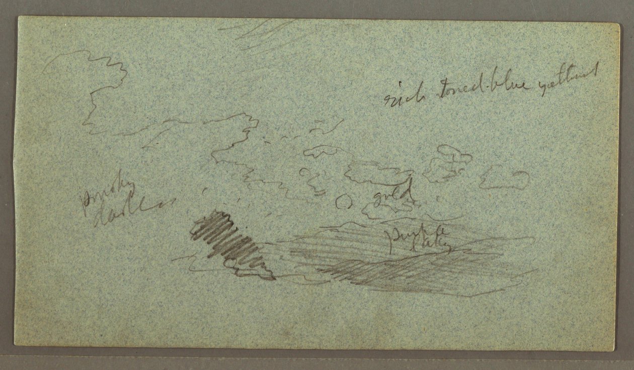 Disegno, Nuvole sulla catena collinare, sole basso, forse 1874 da Frederic Edwin Church