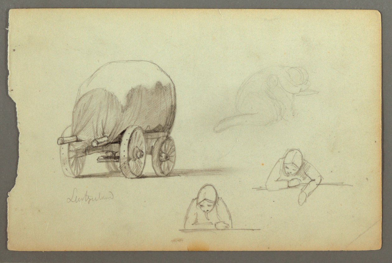 Disegno, Carro coperto, tre studi di donna, forse 1868 da Frederic Edwin Church