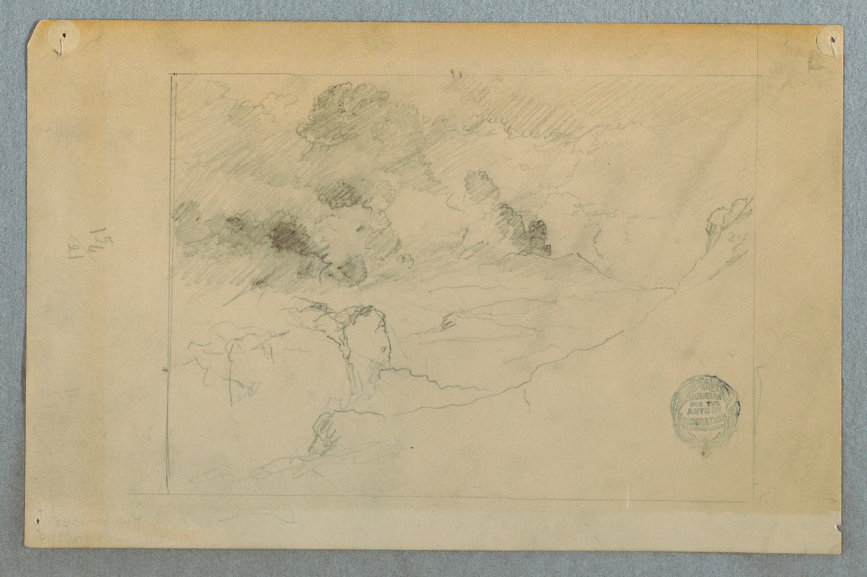 Disegno, veduta distante del vulcano Sangay in eruzione, Ecuador, 1857-62 da Frederic Edwin Church