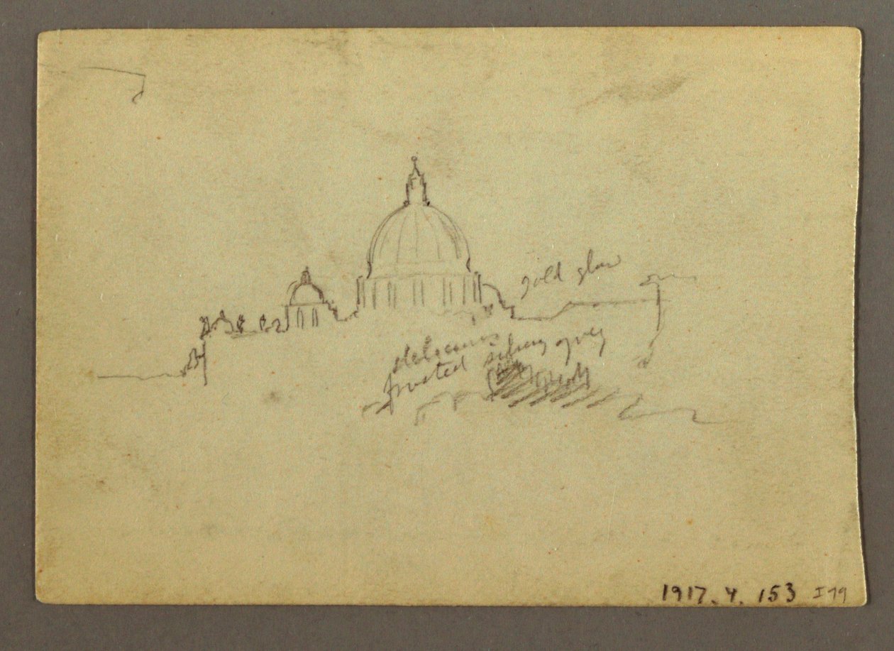 Disegno, Veduta distante della cupola della Basilica di San Pietro, Roma, Italia, gennaio 1869 da Frederic Edwin Church