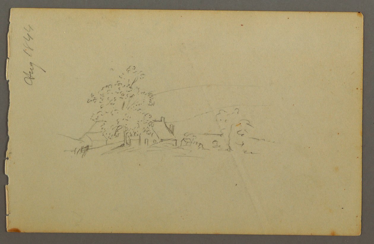 Disegno, edifici agricoli lontani, 1844 da Frederic Edwin Church