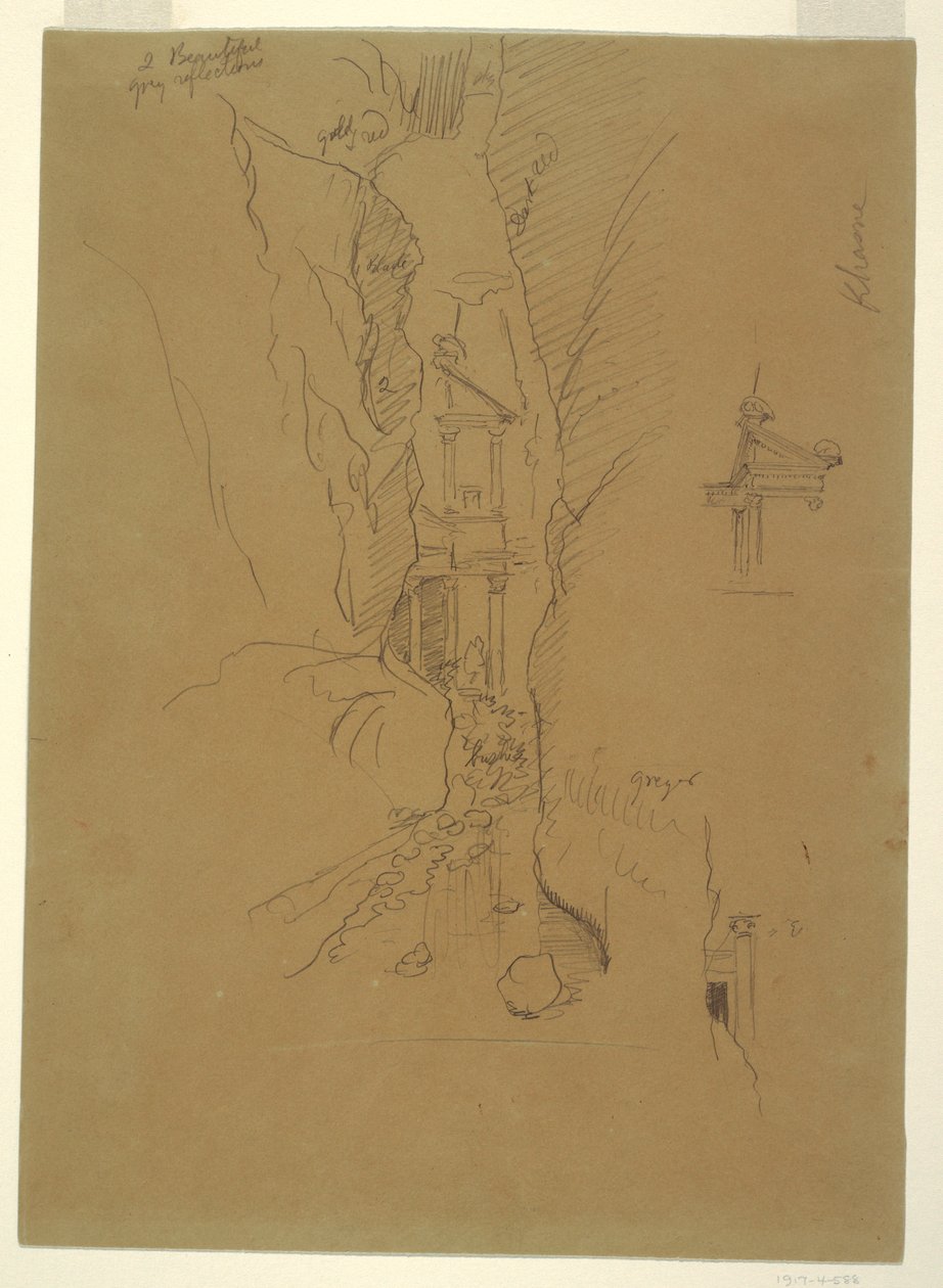 Disegno, El Khasneh dal Sik, Petra, fine febbraio 1868 da Frederic Edwin Church
