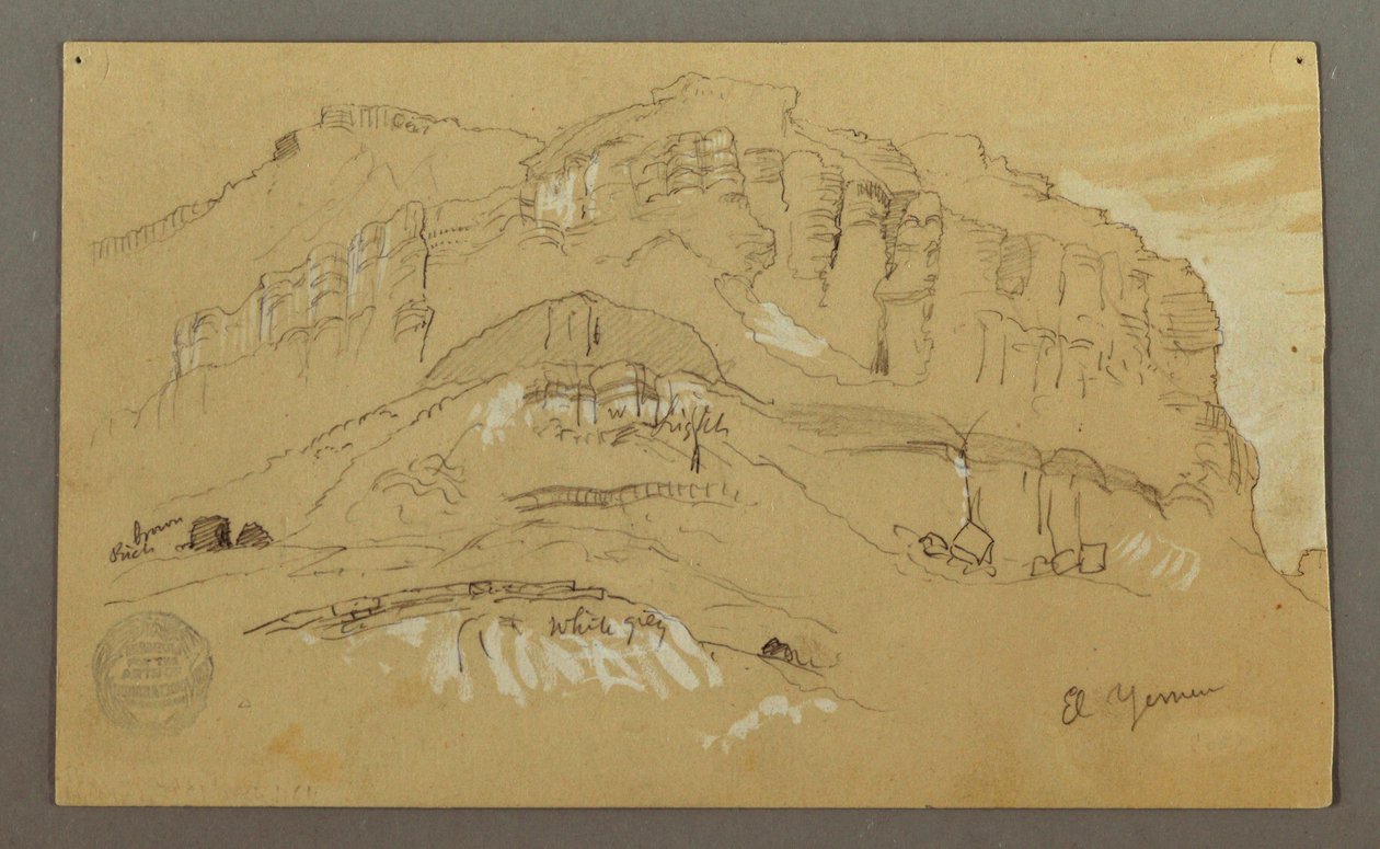 Disegno, Valle di El Yemen, Arabia:  Parete rocciosa, 20 febbraio 1868 da Frederic Edwin Church