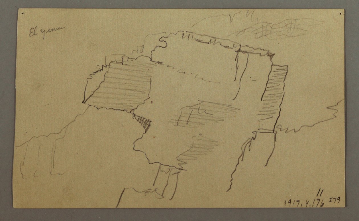 Disegno, Valle di El Yemen, Arabia:  Parete rocciosa, 20 febbraio 1868 da Frederic Edwin Church