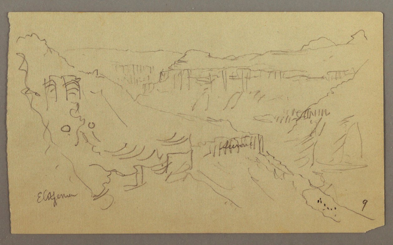 Disegno, Valle di El Yemen, Arabia: Veduta di una valle tortuosa con una carovana, 20 febbraio 1868 da Frederic Edwin Church