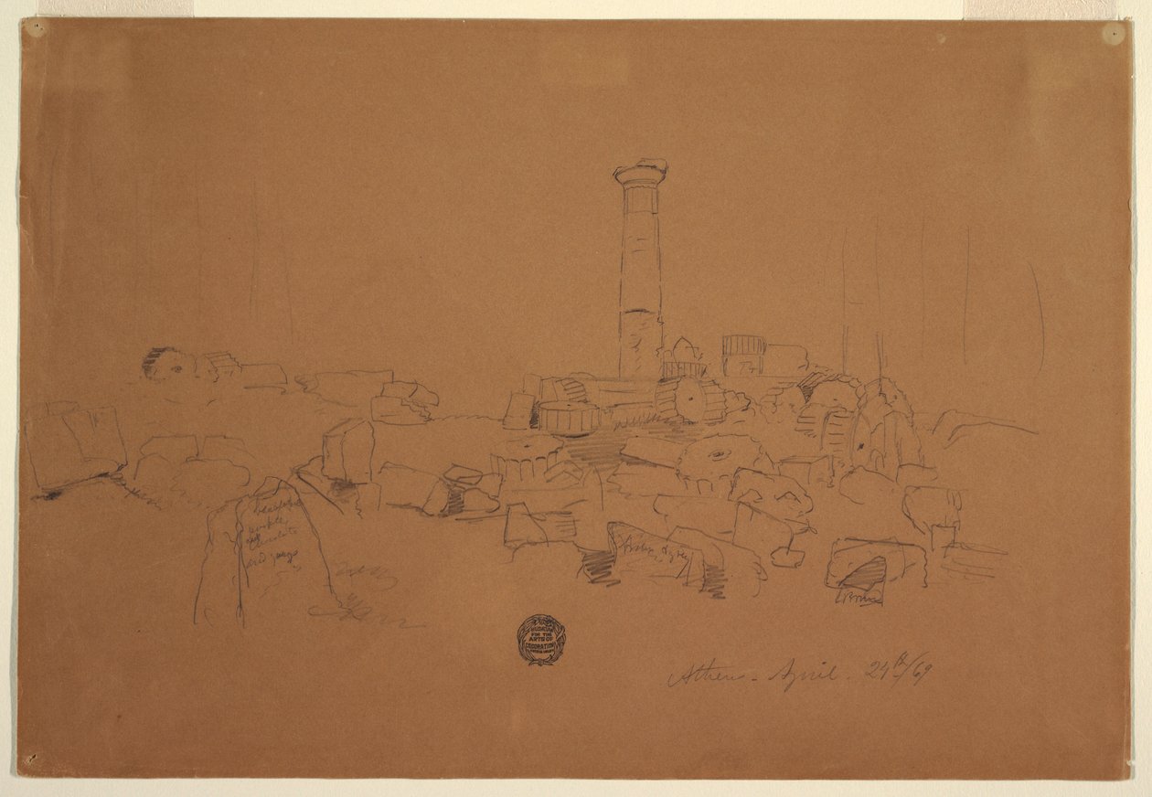 Disegno, Colonna caduta, Tempio di Zeus Olimpico, Atene, 24 aprile 1869 da Frederic Edwin Church