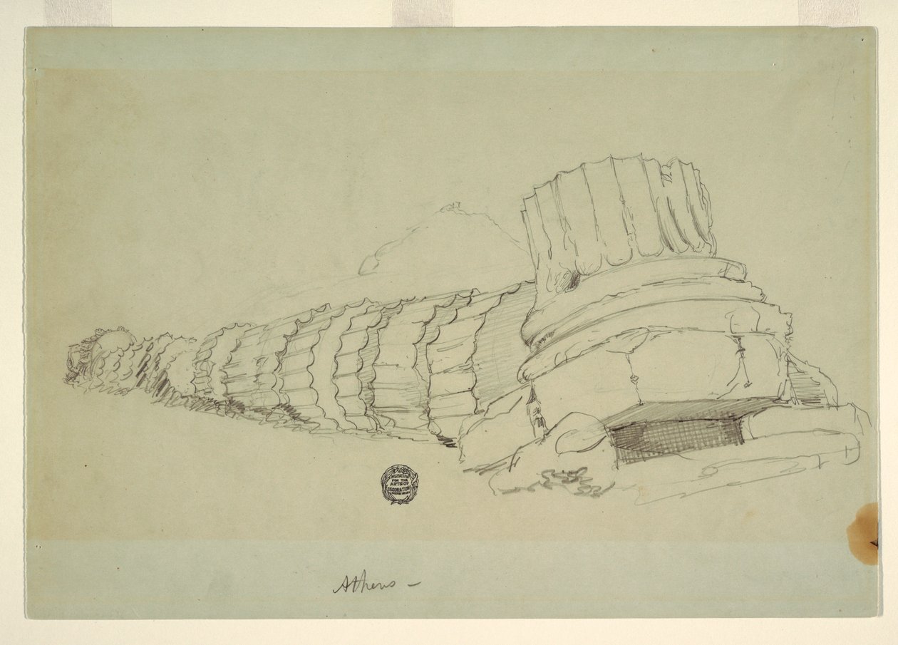 Disegno, Colonna caduta del Tempio di Zeus Olimpico, Atene, aprile 1869 da Frederic Edwin Church