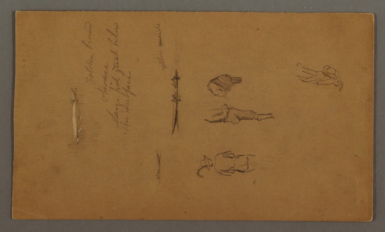 Disegno, Studi di figura, Figura in barca, pesce, forse 1868 da Frederic Edwin Church