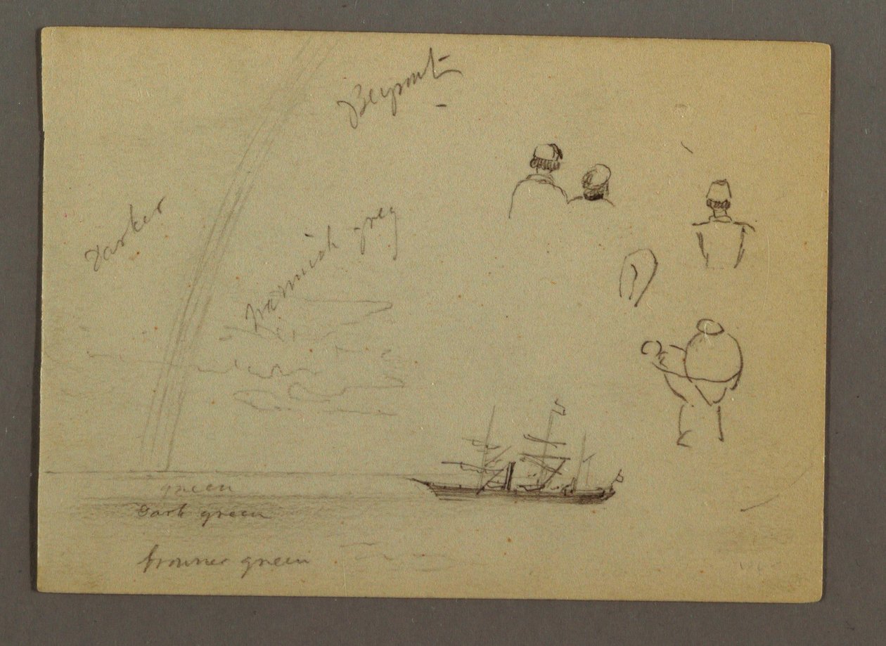 Disegno, Studi di figure, Veliero, Arcobaleno, forse 1868 da Frederic Edwin Church