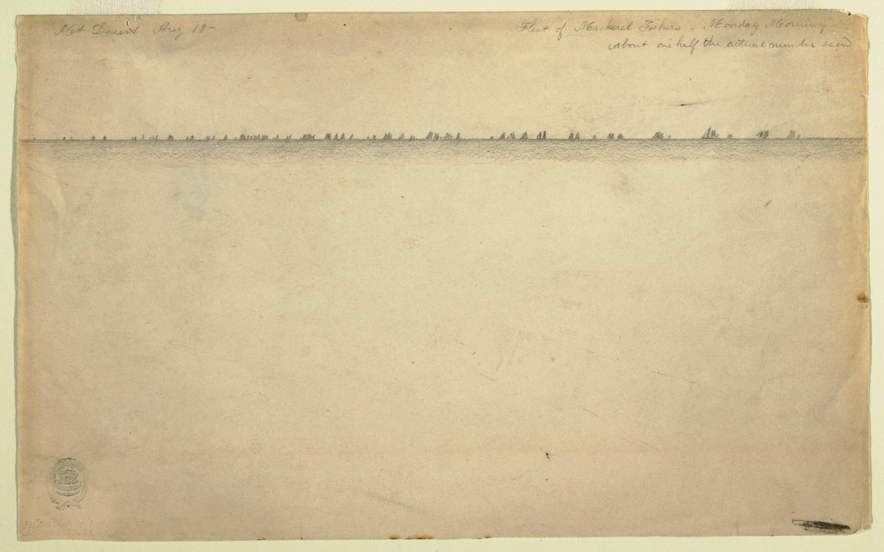Disegno, Flotta di pescatori di sgombri, Mount Desert, Maine, 19 agosto 1850 da Frederic Edwin Church