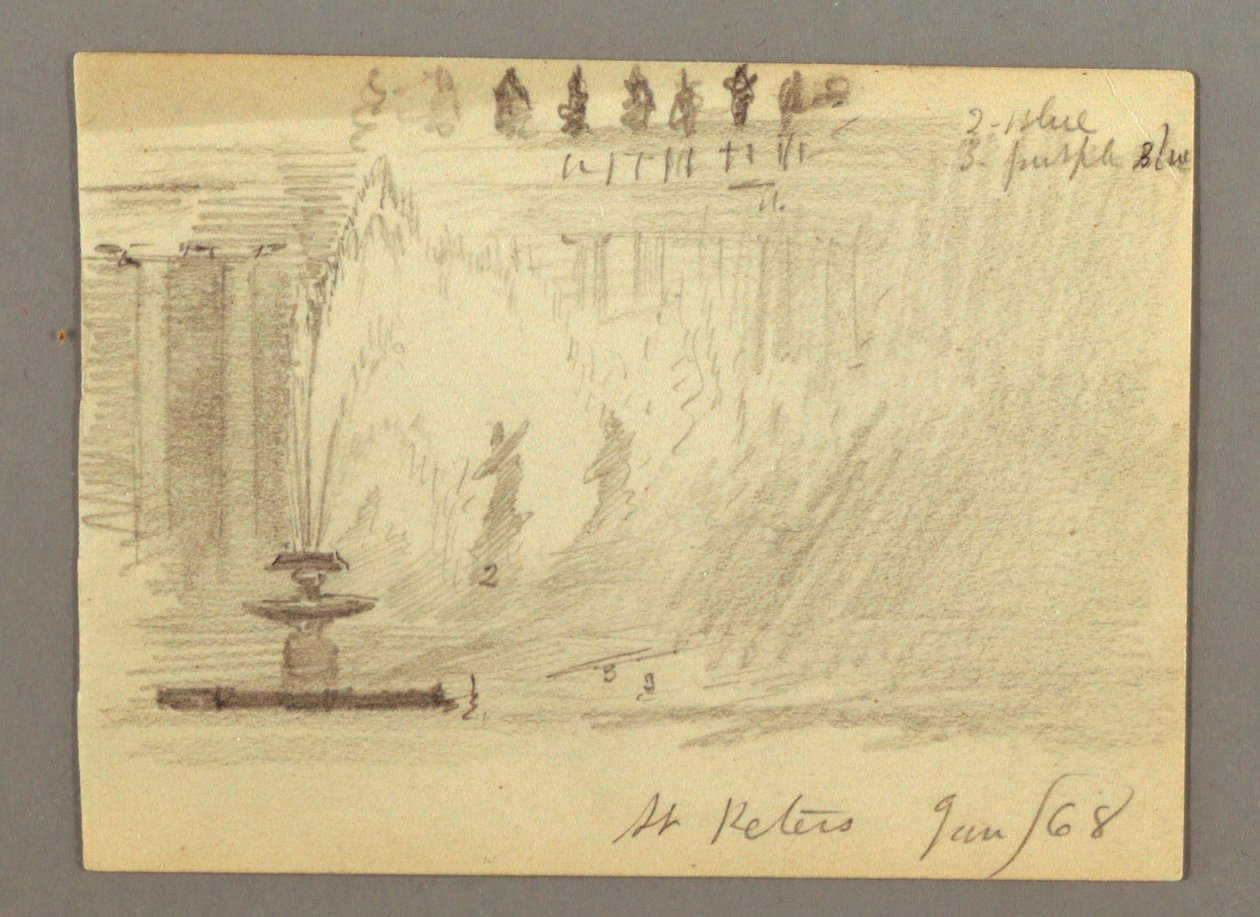 Disegno, Fontana in piazza della Basilica di San Pietro, Roma, Italia, gennaio 1868 da Frederic Edwin Church