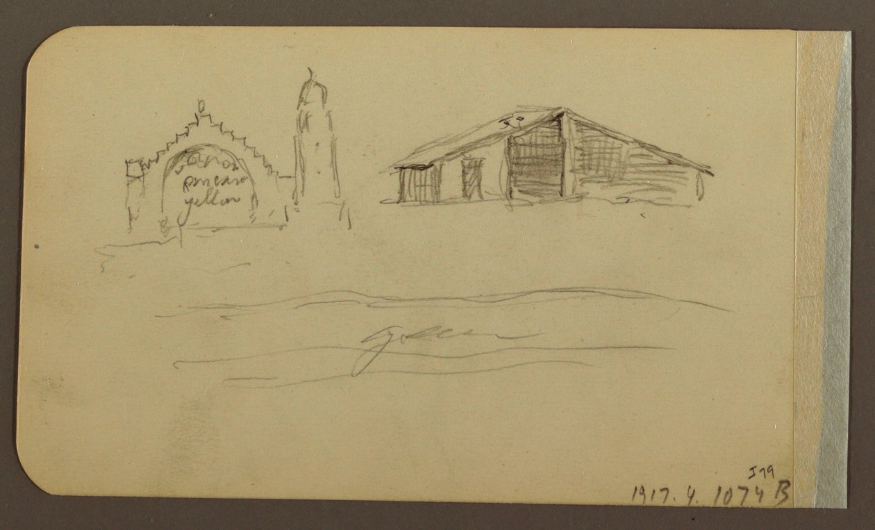 Disegno, giardino, casa, Cuautla; verso: chiesa, fienile, Cuautla, febbraio 1885 da Frederic Edwin Church