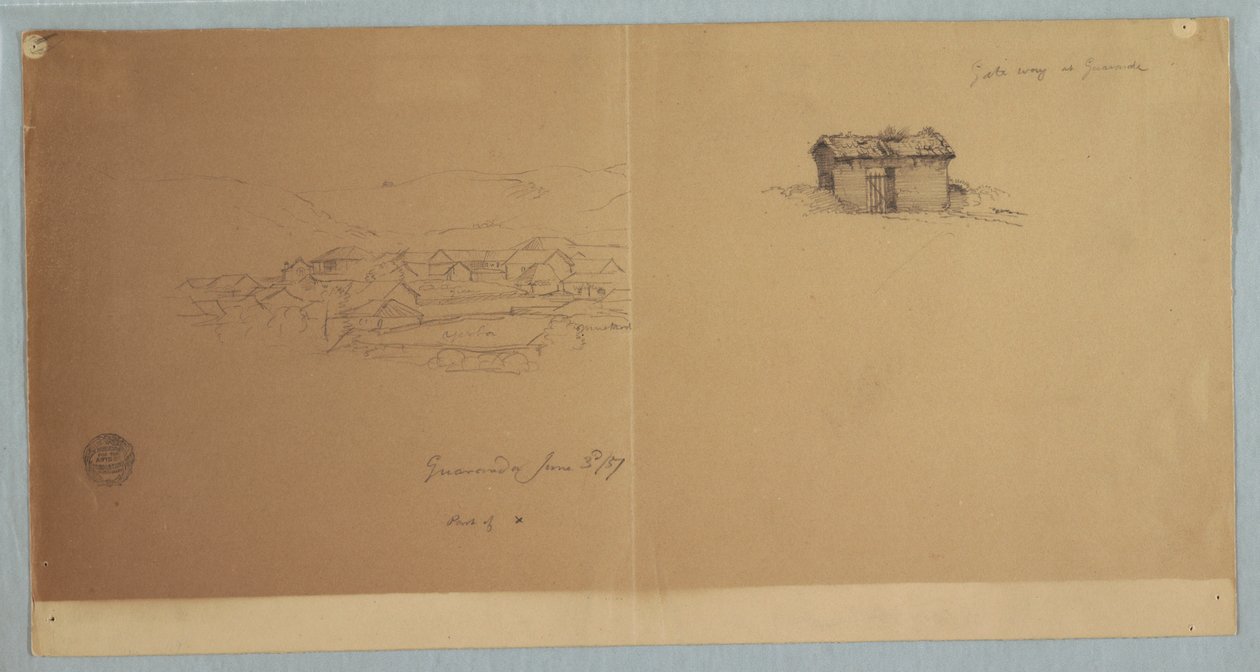 Disegno, Porta e vista parziale di Guaranda, Ecuador, 3 giugno 1857 da Frederic Edwin Church