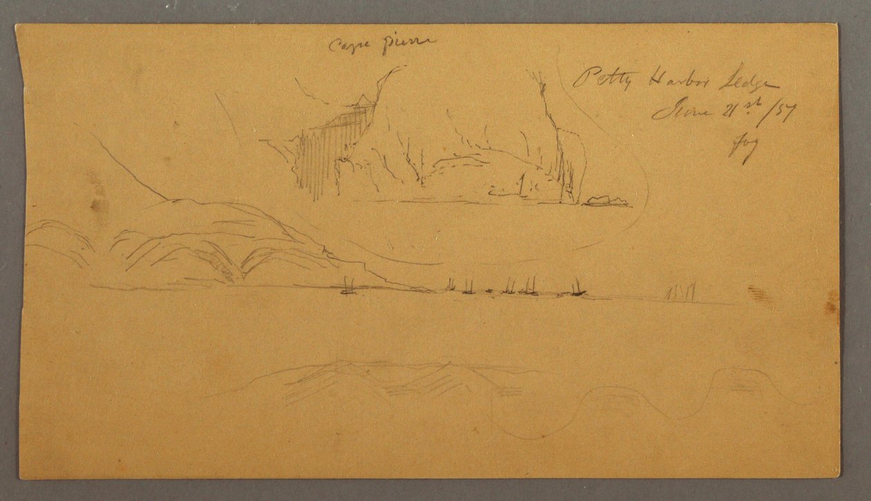 Disegno, porto, barche a vela, montagne, 21 giugno 1859 da Frederic Edwin Church