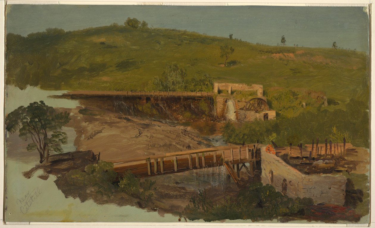 Disegno, collina con viadotti e mulini in rovina, vicino a Catskill, New York, 1865 ca. da Frederic Edwin Church