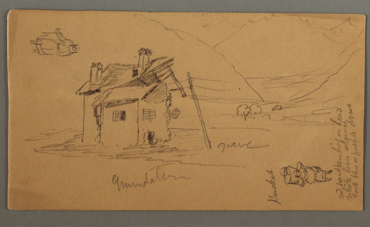Disegno, Casa di Hlaf nella valle, due figure, 1868 da Frederic Edwin Church