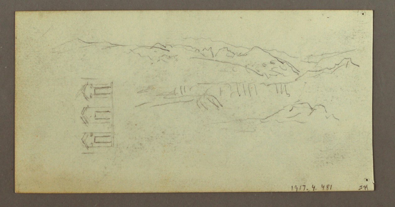 Disegno, cavallo, figura di spalle, alberi, forse 1868 da Frederic Edwin Church