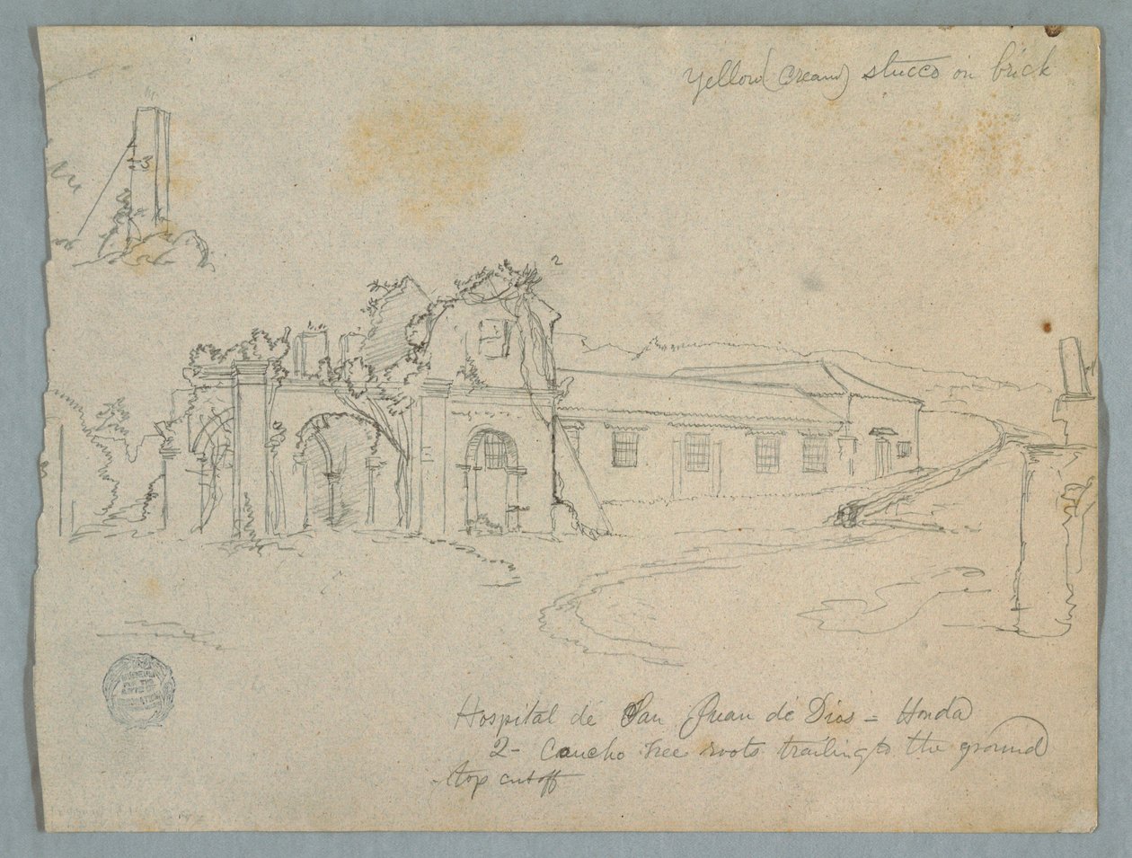 Disegno, Ospedale di San Juan de Dios, Honda, Colombia, 1853 da Frederic Edwin Church