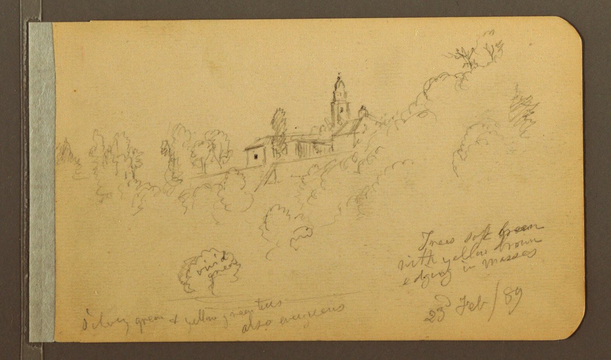 Disegno, case, campanile, 23 febbraio 1889 da Frederic Edwin Church