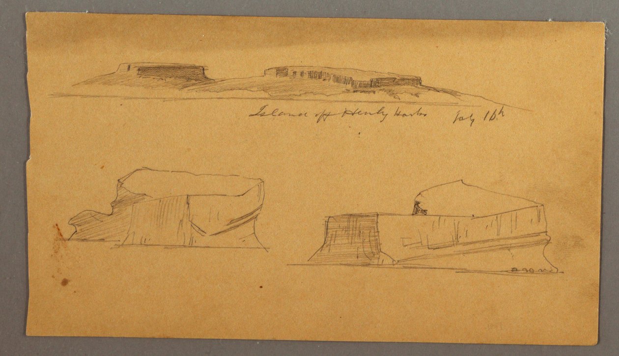 Disegno, isola al largo del porto di Henly e due iceberg galleggianti, 16 luglio 1859 da Frederic Edwin Church
