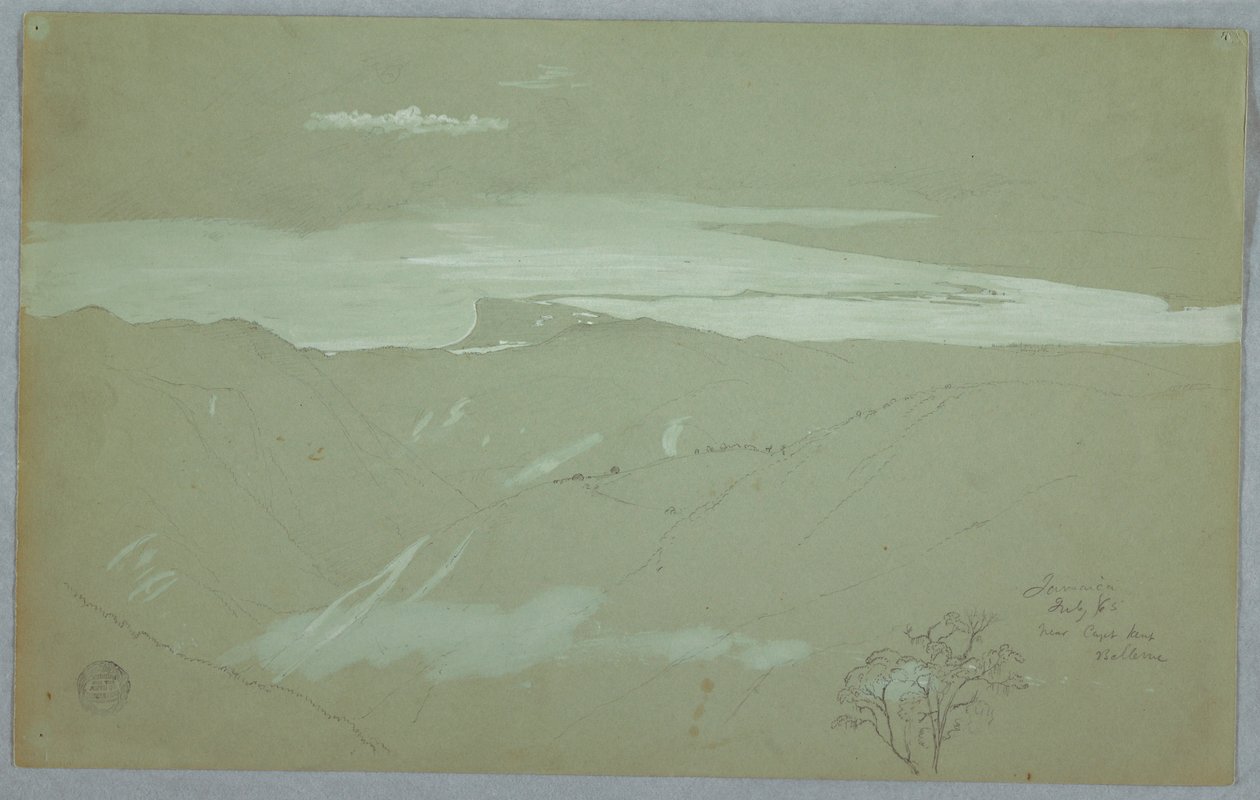 Disegno, Costa e cielo giamaicani visti da vicino al Capitano Kent, Bellevue, Giamaica, luglio 1865 da Frederic Edwin Church