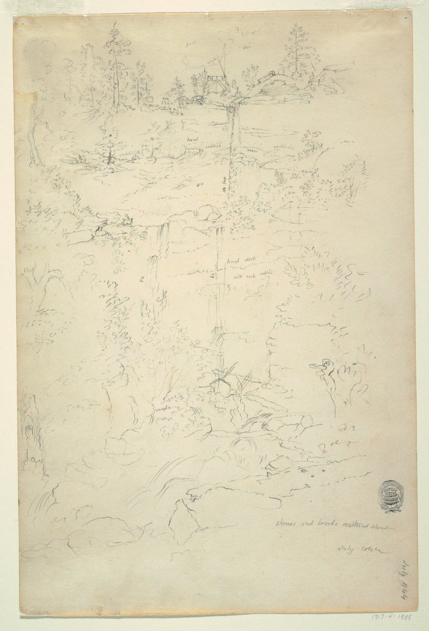 Disegno, cascate di Kaaterskill, monti Catskill, New York, luglio 1844 da Frederic Edwin Church