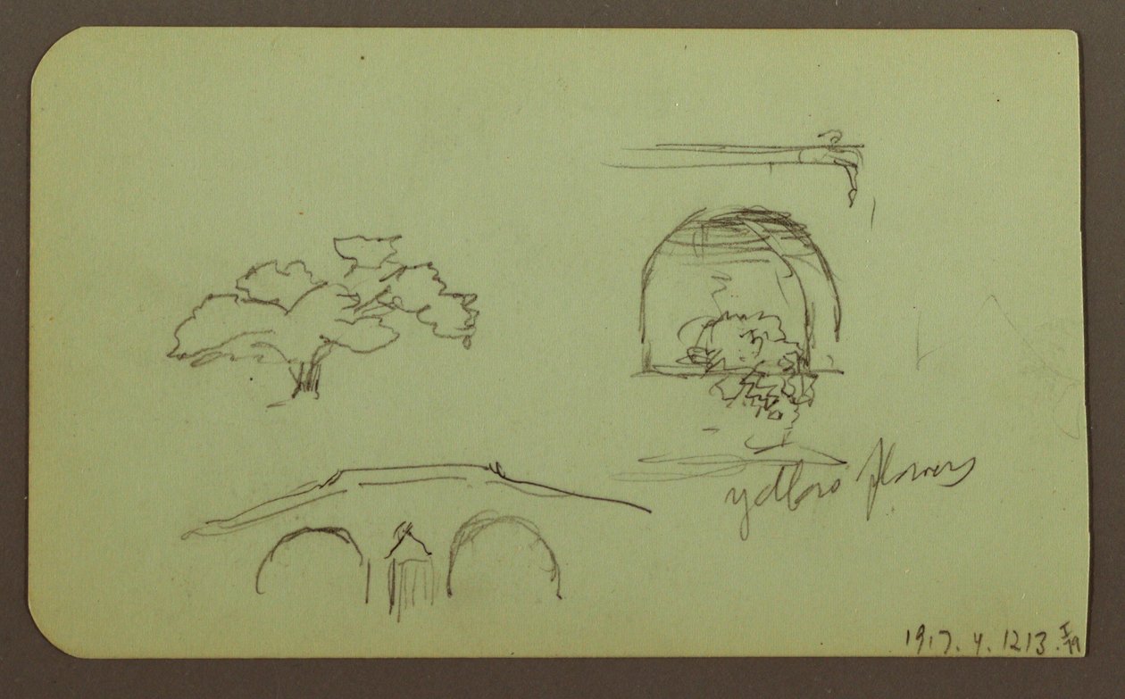 Disegno, Paesaggio, Figura; verso: Alberi, Ponte, Piante, 1883 da Frederic Edwin Church