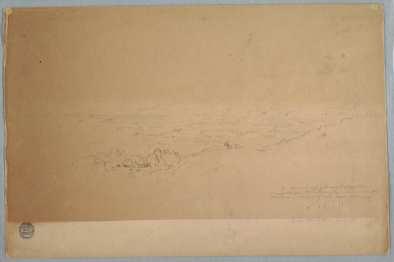 Disegno, Paesaggio nei pressi di Melgar, Colombia, luglio 1853 da Frederic Edwin Church