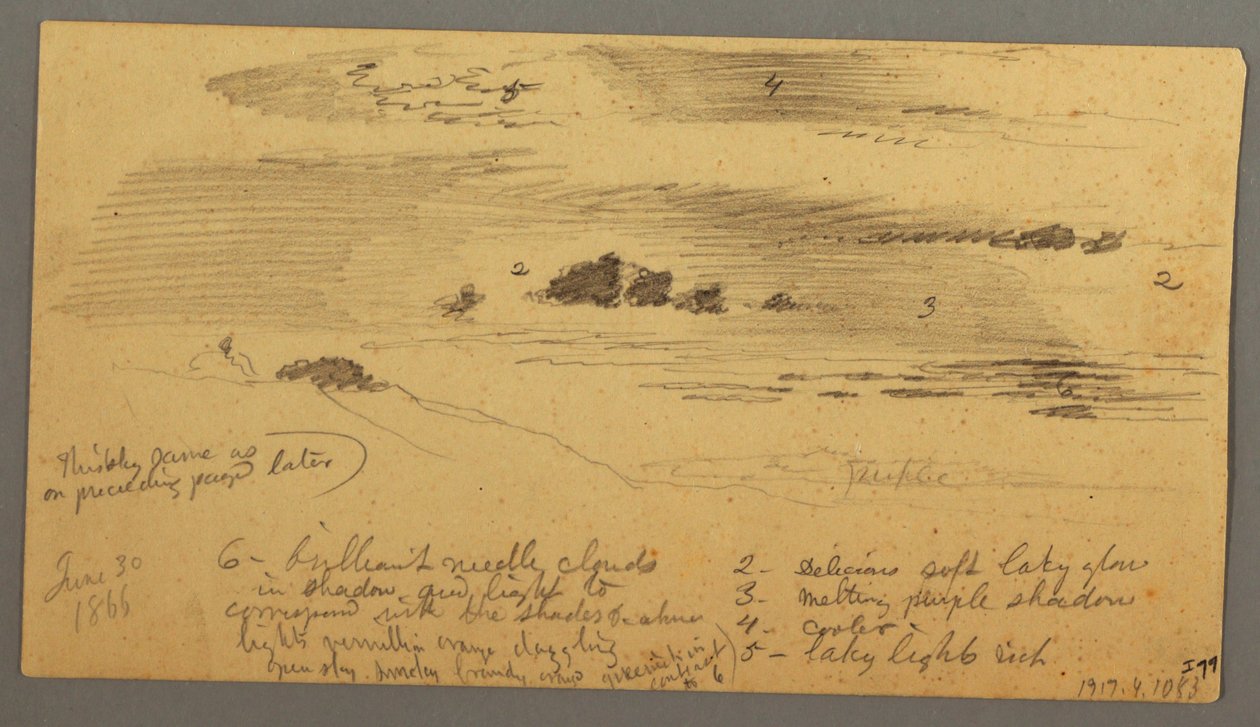 Disegno, Schizzo di paesaggio, Hudson Valley, New York, 30 giugno 1866 da Frederic Edwin Church