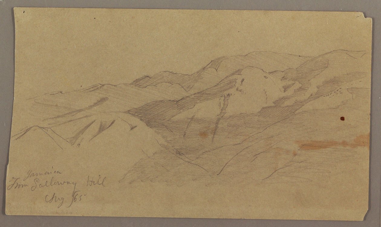 Disegno, veduta del paesaggio dalla fattoria Galleway Hill, Giamaica, Indie Occidentali, agosto 1865 da Frederic Edwin Church