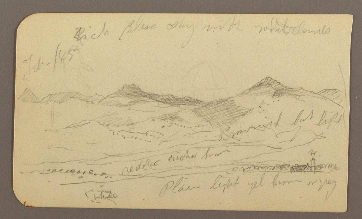 Disegno, Paesaggio, case; verso: cima dell