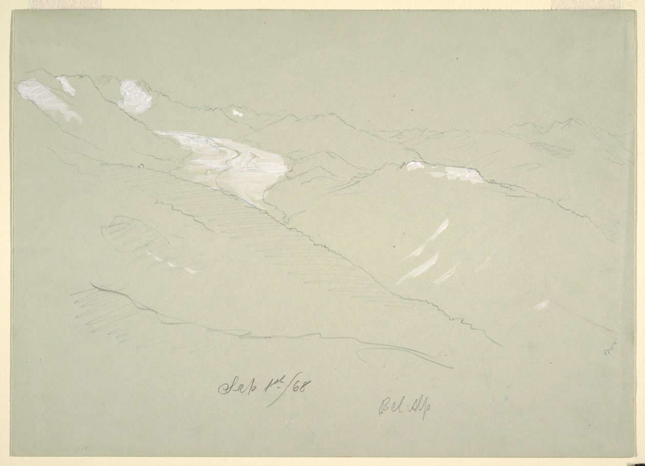 Disegno, Paesaggio degli altipiani bernesi, vicino a Bel Alp, Svizzera, settembre 1868 da Frederic Edwin Church