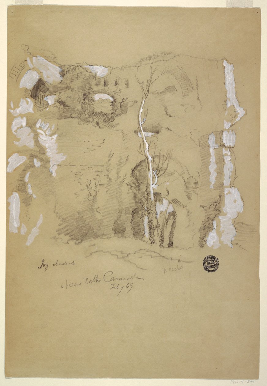 Disegno, Paesaggio nei pressi delle Terme di Caracalla, Roma, febbraio 1869 da Frederic Edwin Church