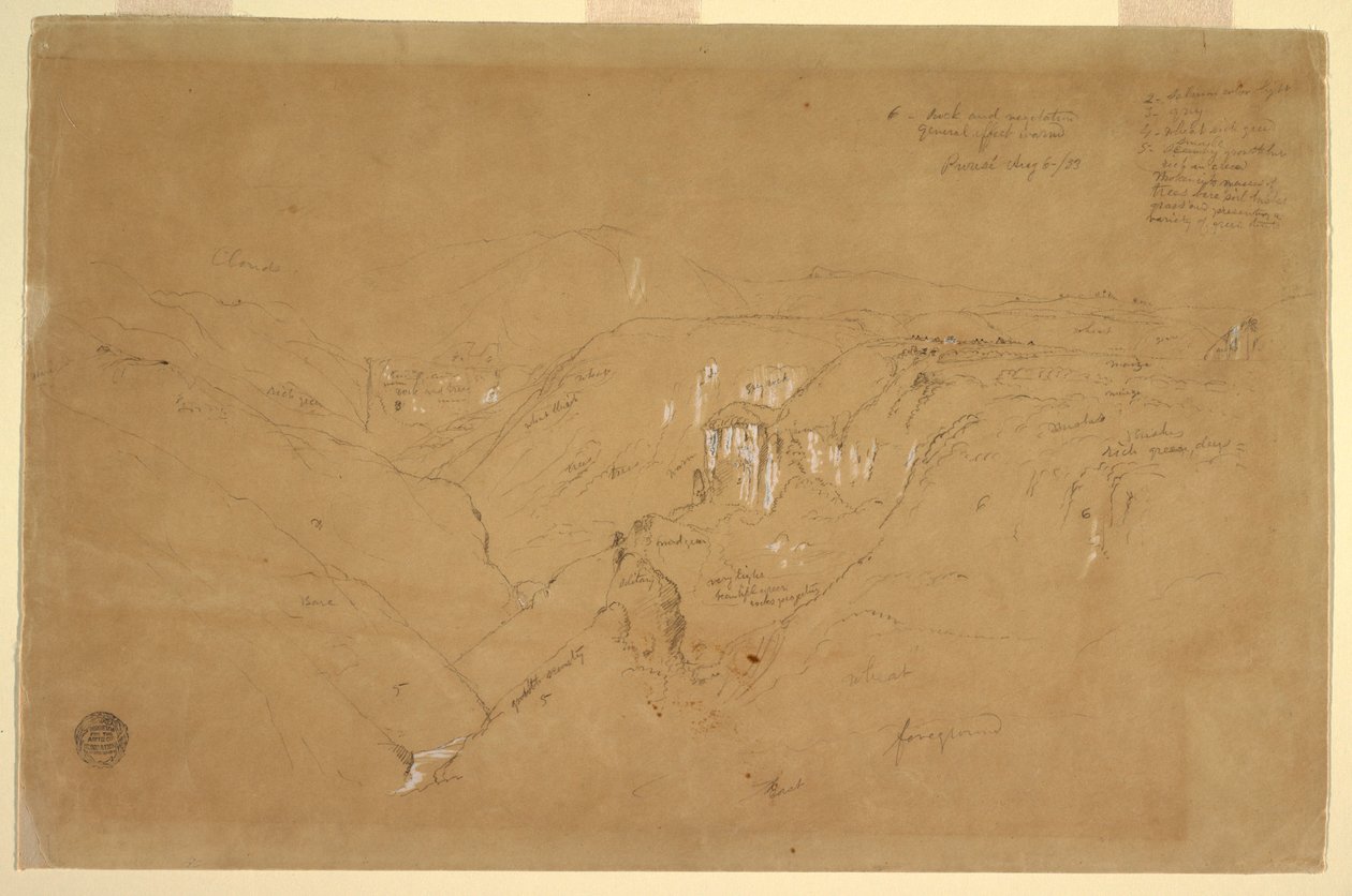 Disegno, Paesaggio con il Monte Purese, Colombia, 6 agosto 1853 da Frederic Edwin Church