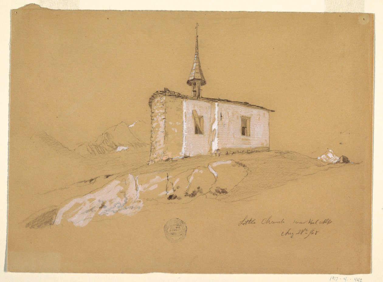 Disegno, "Chiesetta presso Bel Arp", Alpi Bernesi, Svizzera, 28 agosto 1868 da Frederic Edwin Church