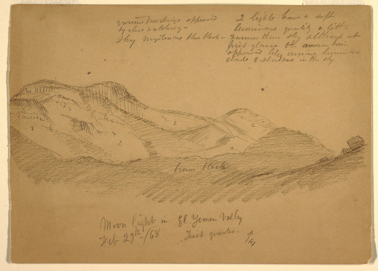 Disegno, Chiaro di luna nella valle di El Yumen, Arabia, 29 febbraio 1868 da Frederic Edwin Church