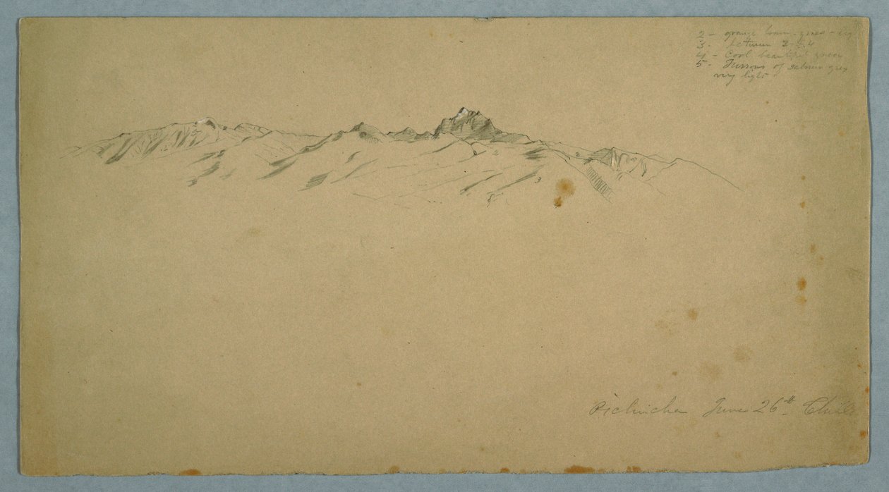 Disegno, Monte Pichincha da Chillo, Ecuador, 26 giugno 1857 da Frederic Edwin Church