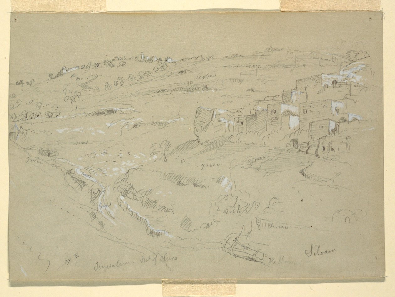 Disegno, Monte degli Ulivi, Betania, Siloam e Gerusalemme, Palestina [Betania e Silwan, Gerusalemme Est e Gerusalemme, Israele], 7 e 10 febbraio 1868 da Frederic Edwin Church
