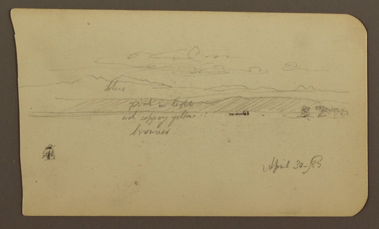 Disegno, Paesaggio montano, Figura; verso: Paesaggio, 30 aprile 1885 da Frederic Edwin Church