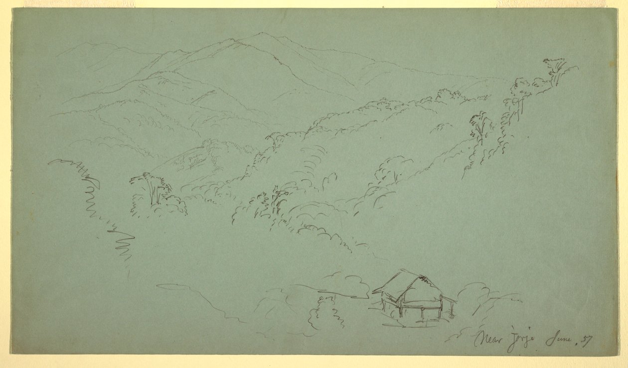 Disegno, Paesaggio montano, casa, "vicino a Jorje", Ecuador, giugno 1857 da Frederic Edwin Church