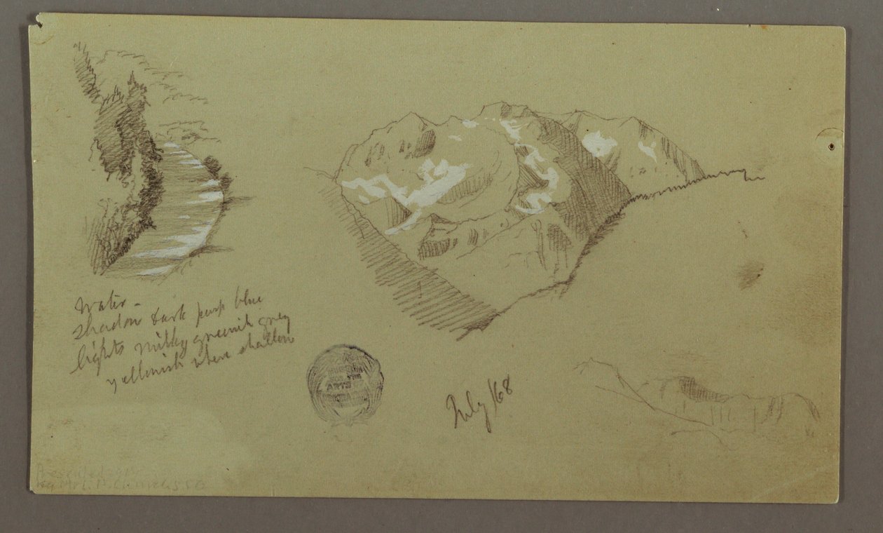 Disegno, Cime di montagna, fiume, luglio 1868 da Frederic Edwin Church