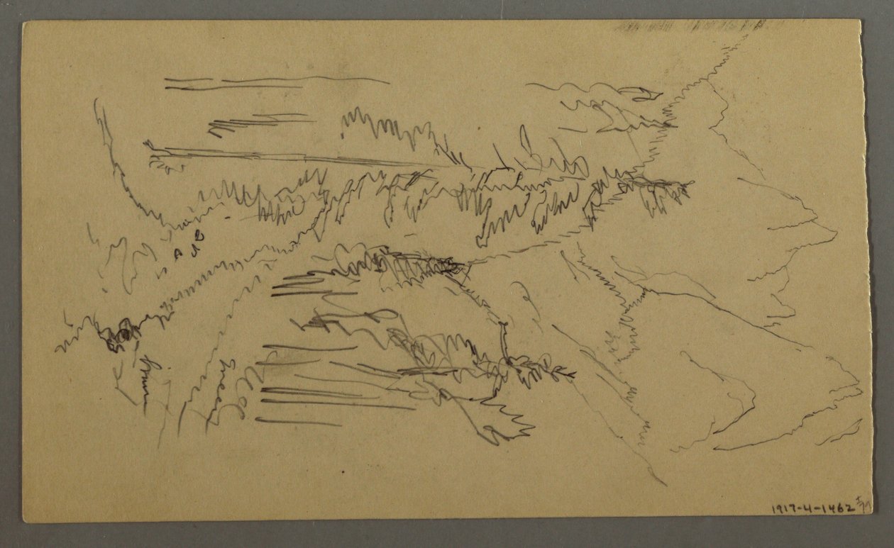 Disegno, Cime di montagna, due figure in una barca a remi, agosto 1868 da Frederic Edwin Church