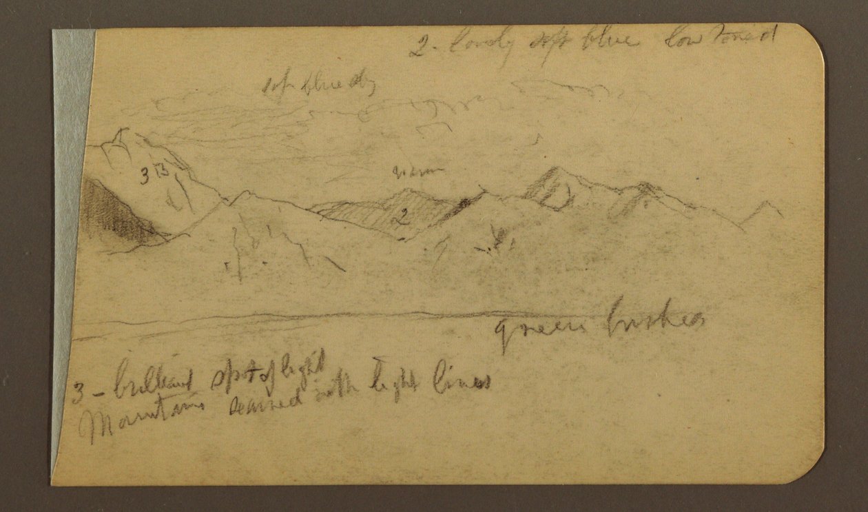 Disegno, catena montuosa; verso: montagne, cielo nuvoloso, 1889 da Frederic Edwin Church