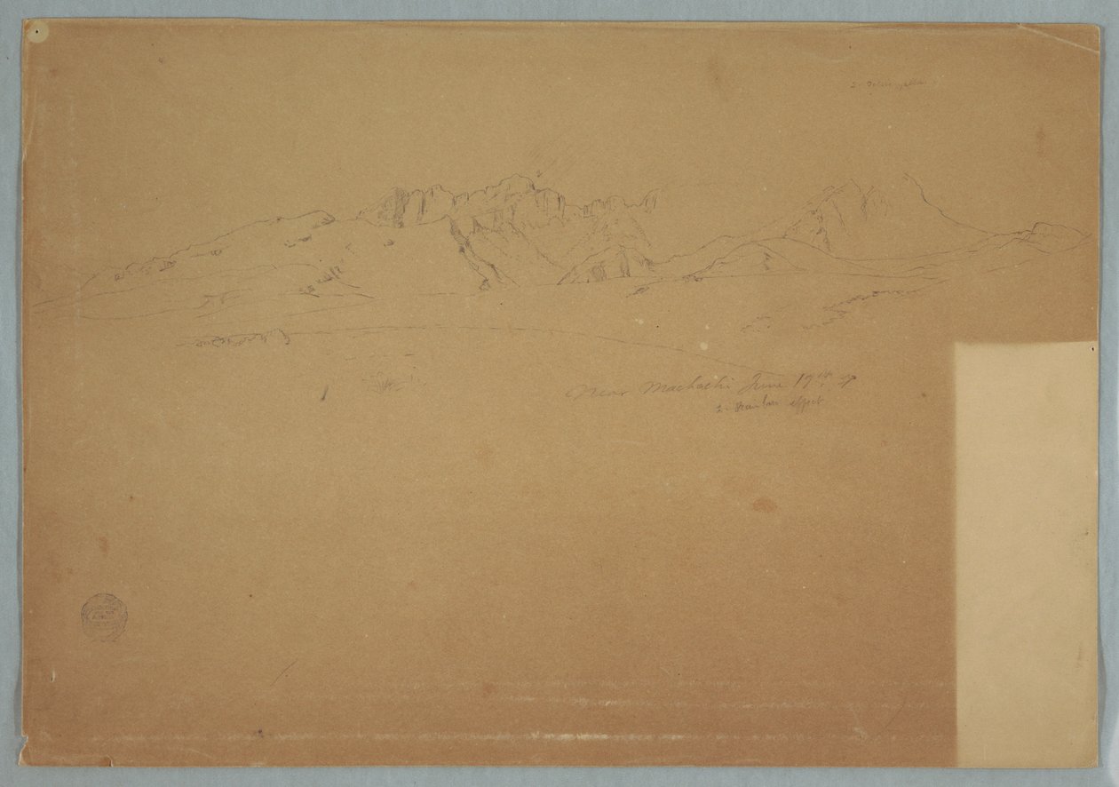Disegno, catene montuose con cime aspre, vicino a Machachi, Ecuador, 19 giugno 1857 da Frederic Edwin Church