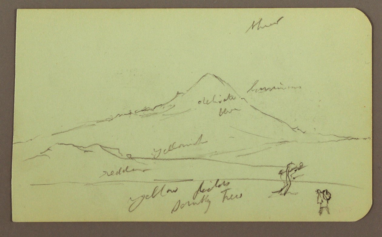 Disegno, montagna, albero, figura; verso: chiesa, albero, 1883 da Frederic Edwin Church