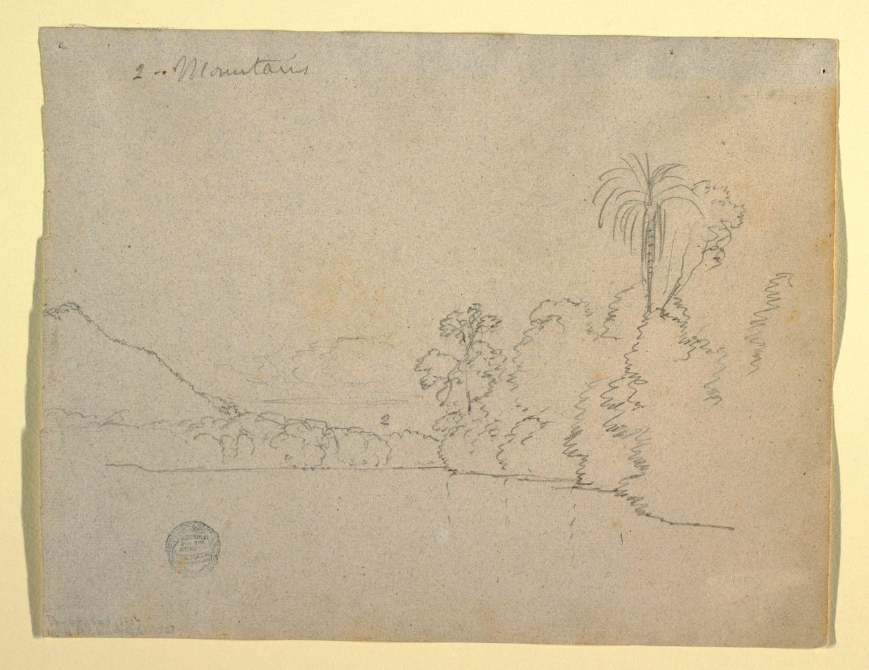 Disegno, sponda montuosa di una baia, Sud America, 1853 da Frederic Edwin Church