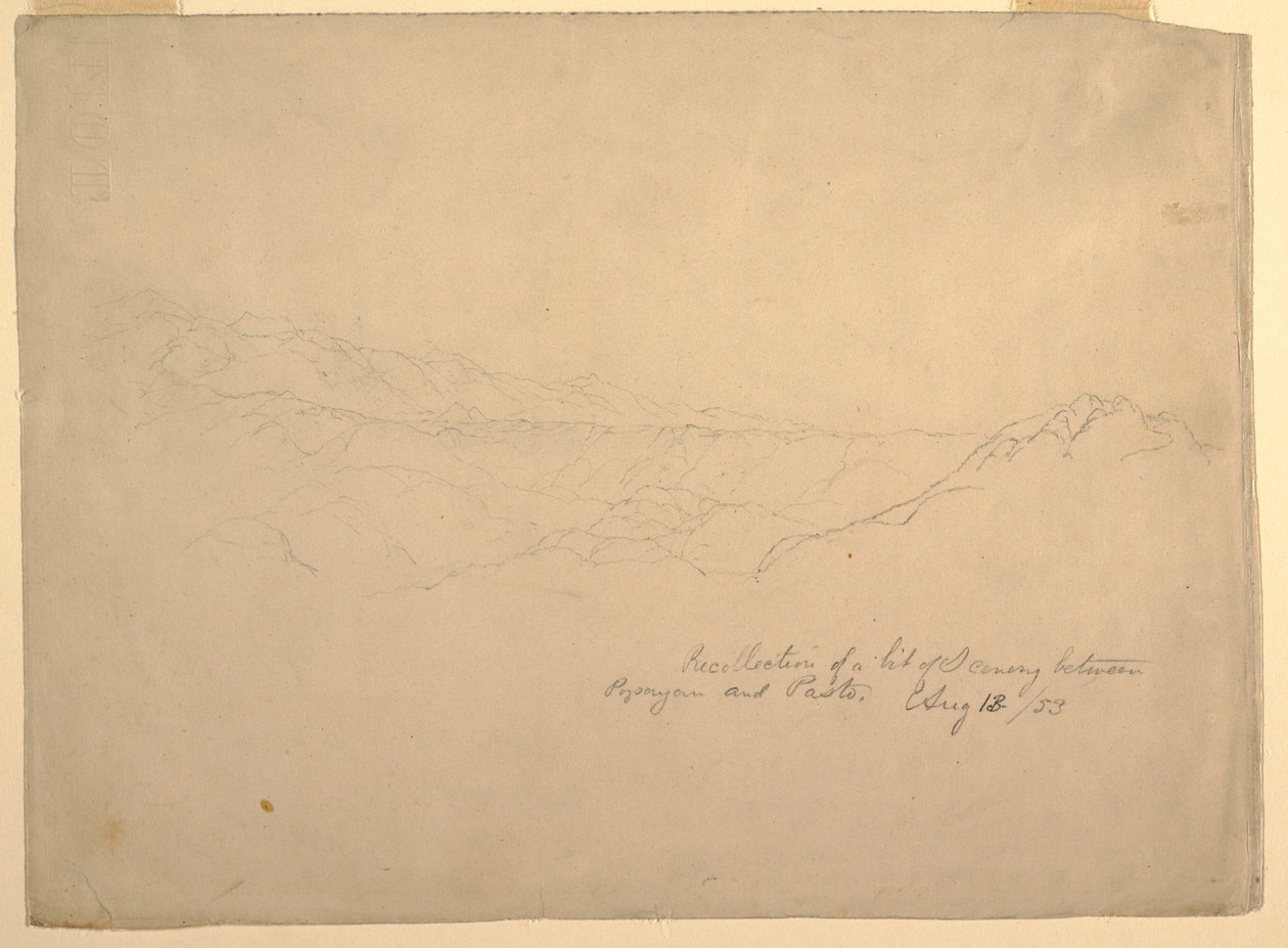 Disegno, Paesaggio montuoso tra Popayan e Pasto, Colombia, 13 agosto 1853 da Frederic Edwin Church