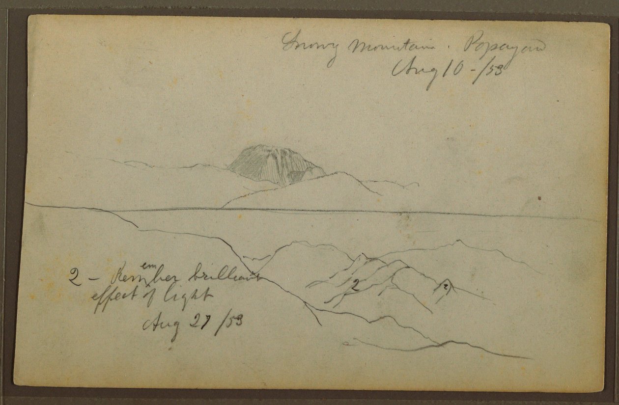 Disegno, Montagne, Popayan, Colombia, agosto 1853 da Frederic Edwin Church